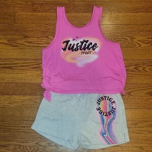 Justice Sport Pink Tank with Gray Shorts Size M
